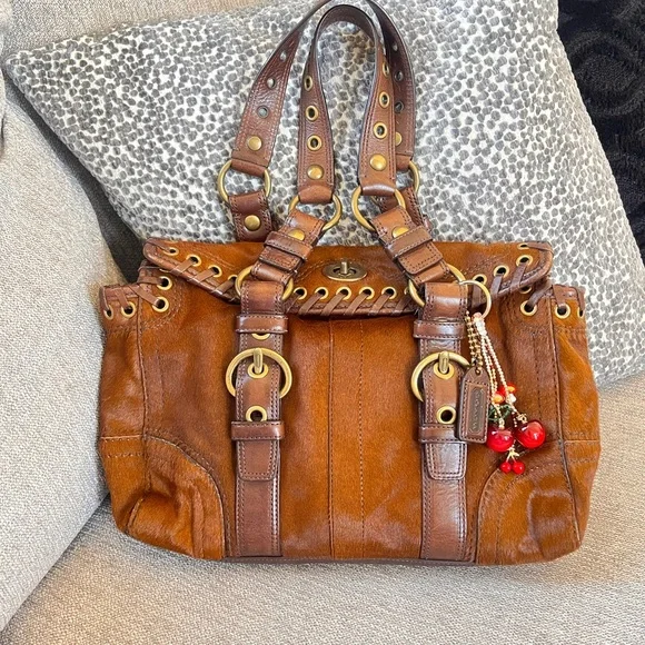 Coach Rare Limited Chelsea Abbey Calf Hair Satchel Brown Leather Laced Bag - Picture 1 of 11